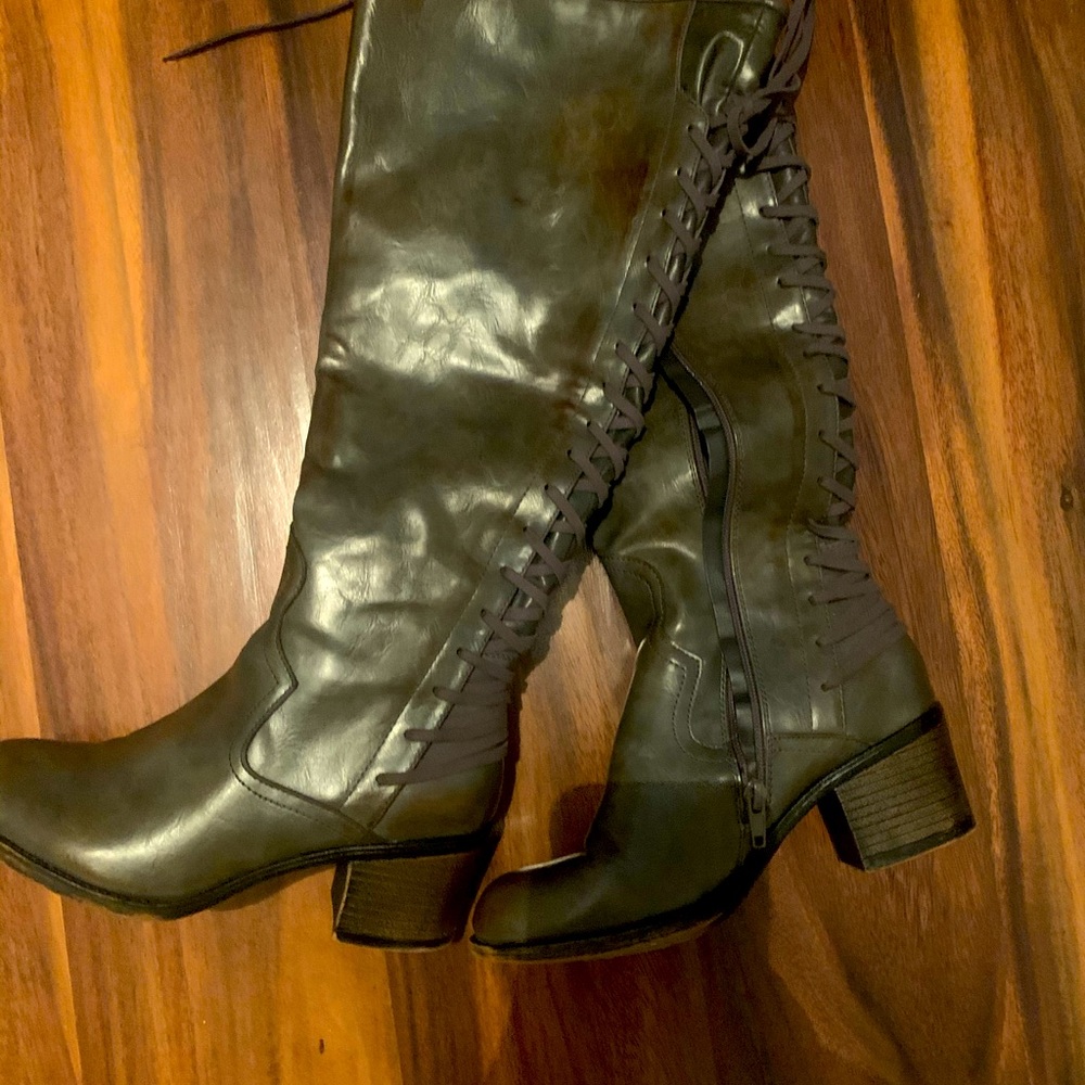 Green knee high boots